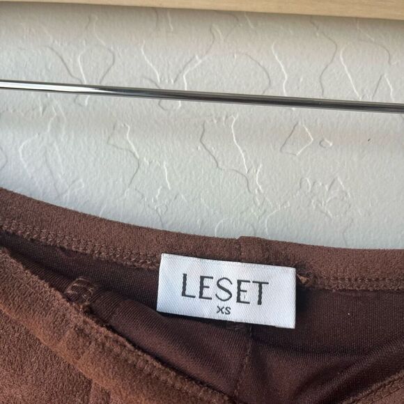 Leset Gaia High Waist Straight Chocolate Brown Faux Suede Pants Size XS - Picture 5 of 9